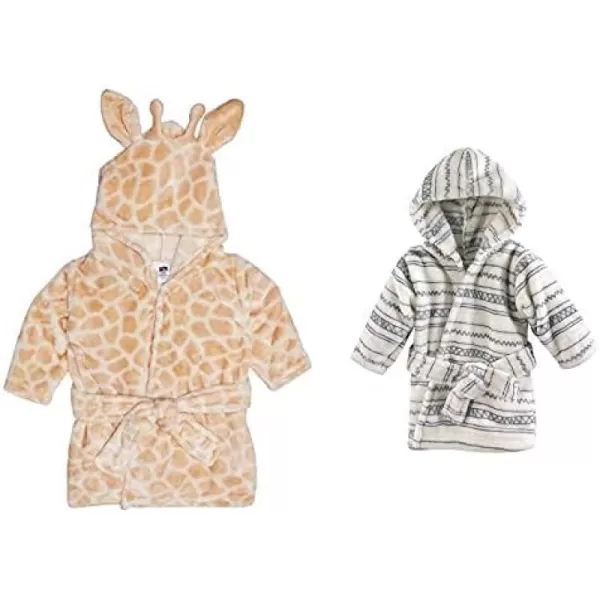 Hudson Baby Boy Plush Animal Face Bathrobe 2-Pack, Fox Giraffe