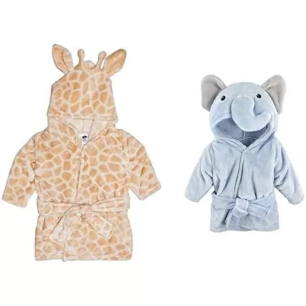Hudson Baby Boy Plush Animal Face Bathrobe 2-Pack, Fox Giraffe