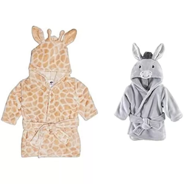 Hudson Baby Boy Plush Animal Face Bathrobe 2-Pack, Fox Giraffe