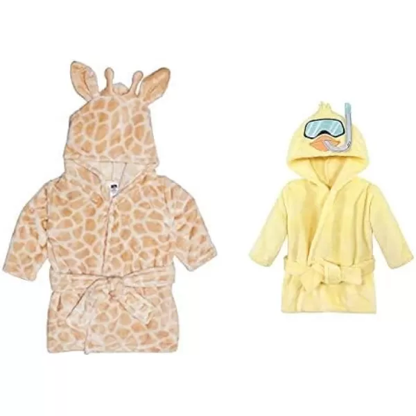 Hudson Baby Boy Plush Animal Face Bathrobe 2-Pack, Fox Giraffe