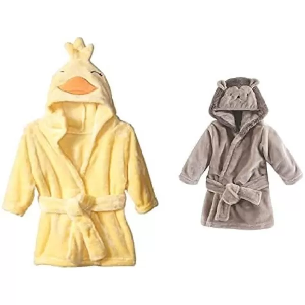 Hudson Baby Boy Plush Animal Face Bathrobe 2-Pack, Fox Giraffe