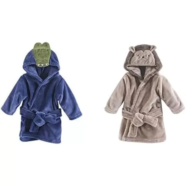 Hudson Baby Boy Plush Animal Face Bathrobe 2-Pack, Fox Giraffe