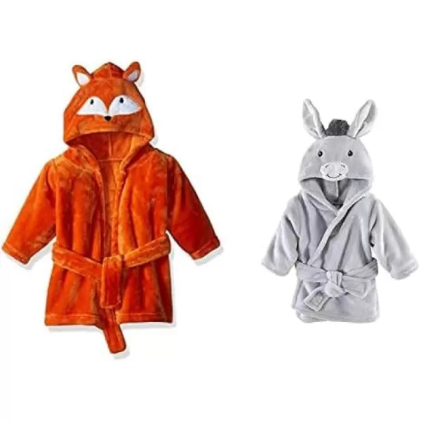 Hudson Baby Boy Plush Animal Face Bathrobe 2-Pack, Fox Giraffe