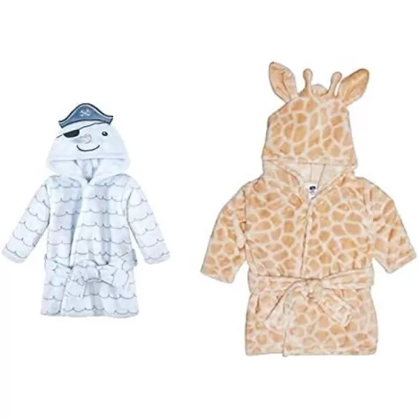 Hudson Baby Boy Plush Animal Face Bathrobe 2-Pack, Fox Giraffe