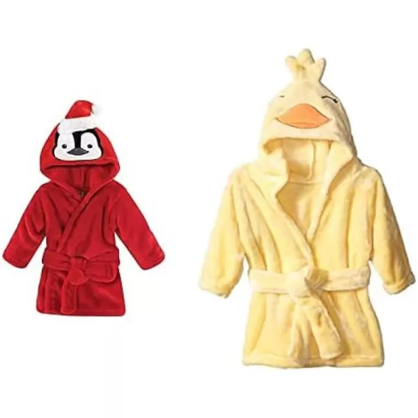Hudson Baby Boy Plush Animal Face Bathrobe 2-Pack, Fox Giraffe