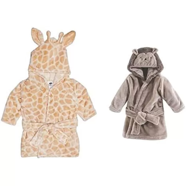 Hudson Baby Boy Plush Animal Face Bathrobe 2-Pack, Fox Giraffe