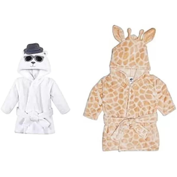 Hudson Baby Boy Plush Animal Face Bathrobe 2-Pack, Fox Giraffe