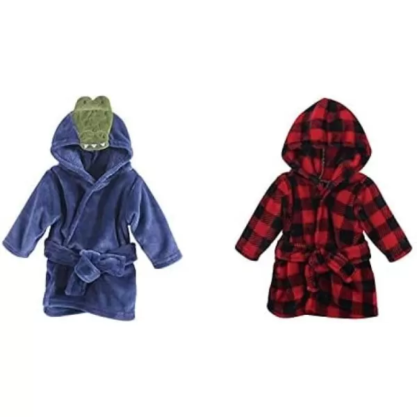 Hudson Baby Boy Plush Animal Face Bathrobe 2-Pack, Fox Giraffe