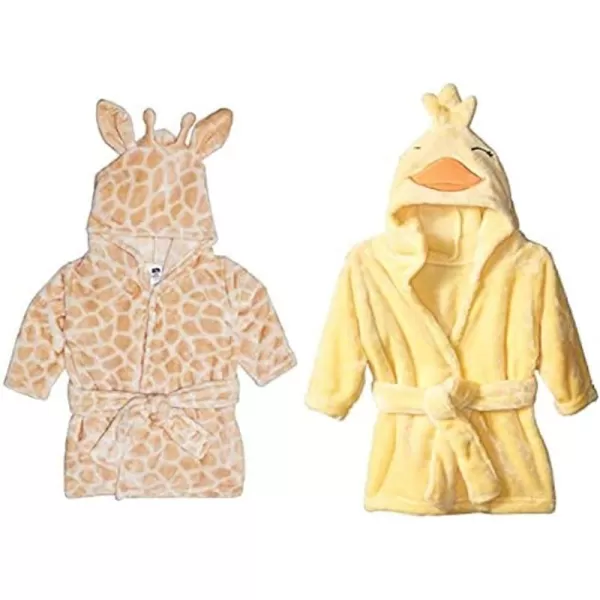 Hudson Baby Boy Plush Animal Face Bathrobe 2-Pack, Fox Giraffe