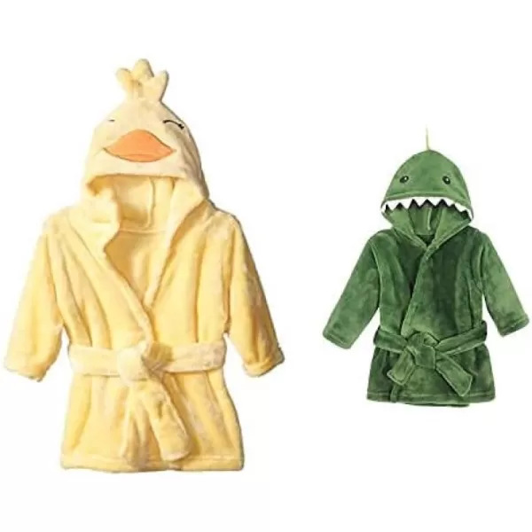 Hudson Baby Boy Plush Animal Face Bathrobe 2-Pack, Fox Giraffe