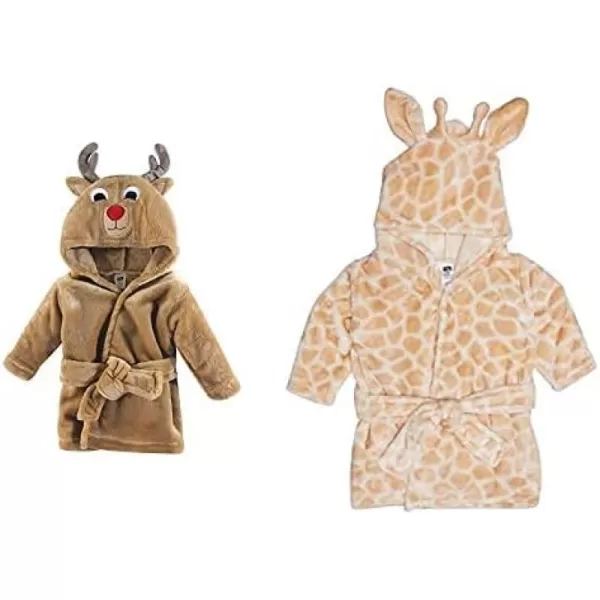 Hudson Baby Boy Plush Animal Face Bathrobe 2-Pack, Fox Giraffe