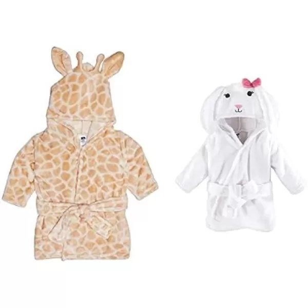 Hudson Baby Boy Plush Animal Face Bathrobe 2-Pack, Fox Giraffe