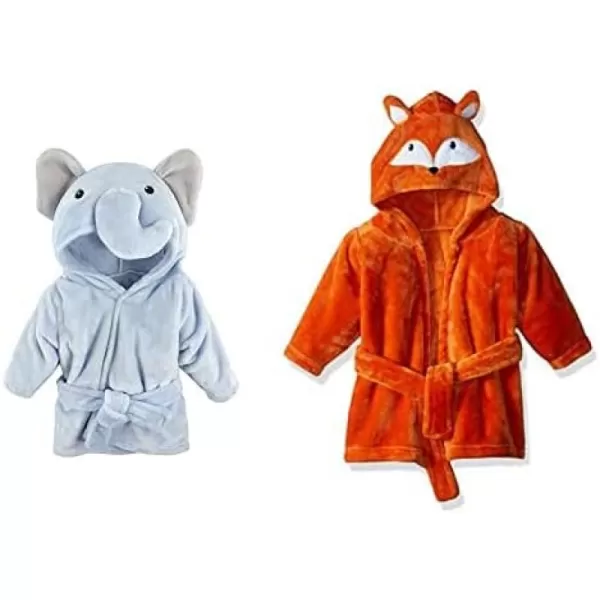 Hudson Baby Boy Plush Animal Face Bathrobe 2-Pack, Fox Giraffe