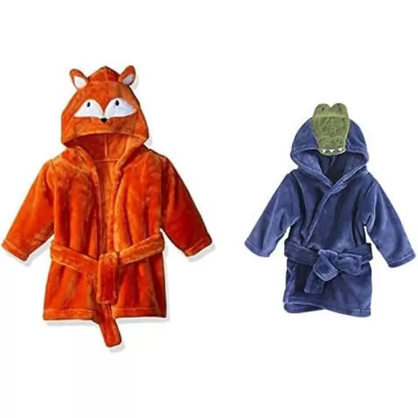 Hudson Baby Boy Plush Animal Face Bathrobe 2-Pack, Fox Giraffe