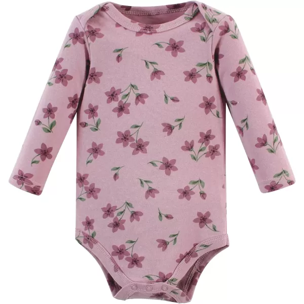 Hudson Baby Unisex Baby Unisex Baby Cotton Longsleeve Bodysuits Plum Wildflower 1824 MonthsPlum Wildflower 5 Pack