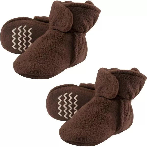 Hudson Baby Cozy Warm Toddler Slipper Booties with Non Skid BottomBrown Fleece