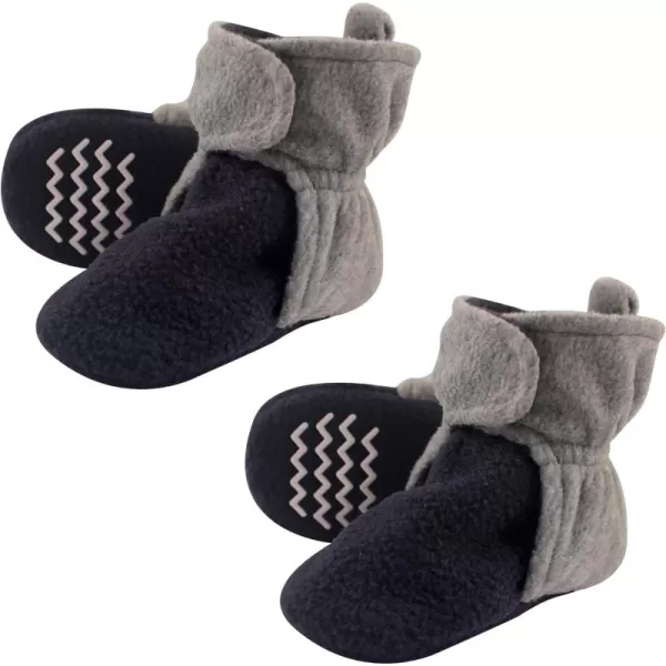 Hudson Baby Cozy Warm Toddler Slipper Booties with Non Skid BottomNavy and Gray Fleece