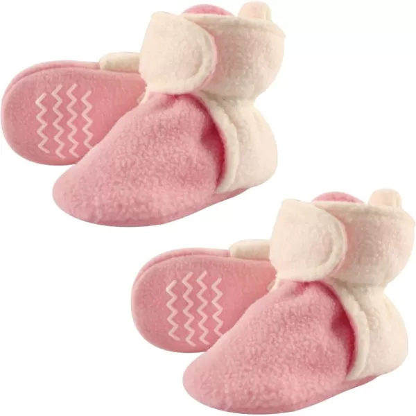 Hudson Baby Cozy Warm Toddler Slipper Booties with Non Skid BottomPink Cream Fleece