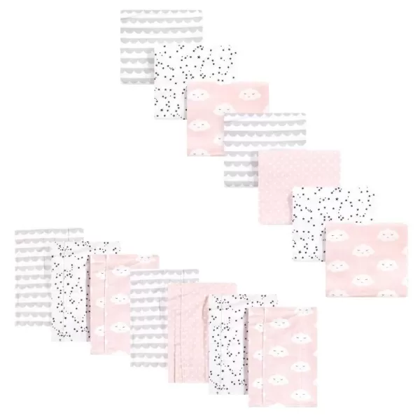 Hudson Baby Unisex Baby Cotton Flannel Burp Cloths and Receiving Blankets 14Piece Leopard One SizePink Clouds