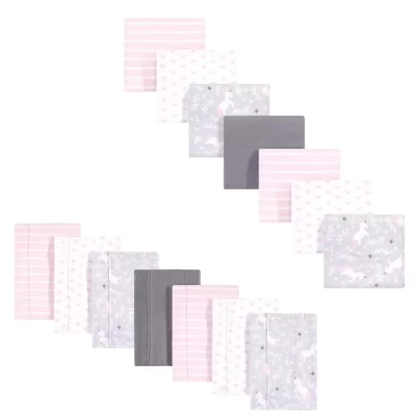 Hudson Baby Unisex Baby Cotton Flannel Burp Cloths and Receiving Blankets 14Piece Leopard One SizeWhimsical Unicorn