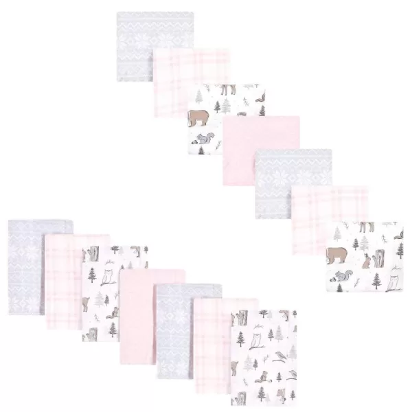 Hudson Baby Unisex Baby Cotton Flannel Burp Cloths and Receiving Blankets 14Piece Leopard One SizeWinter Forest