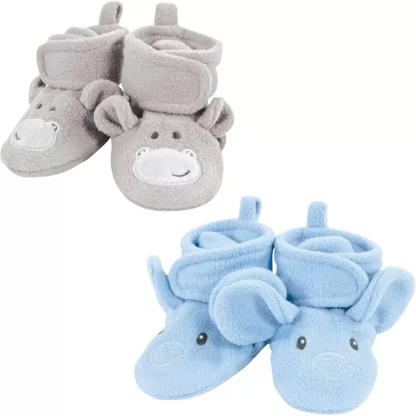 imageHudson Baby Unisex Baby Animal Fleece Booties 2PackBlue Elephant Hippo
