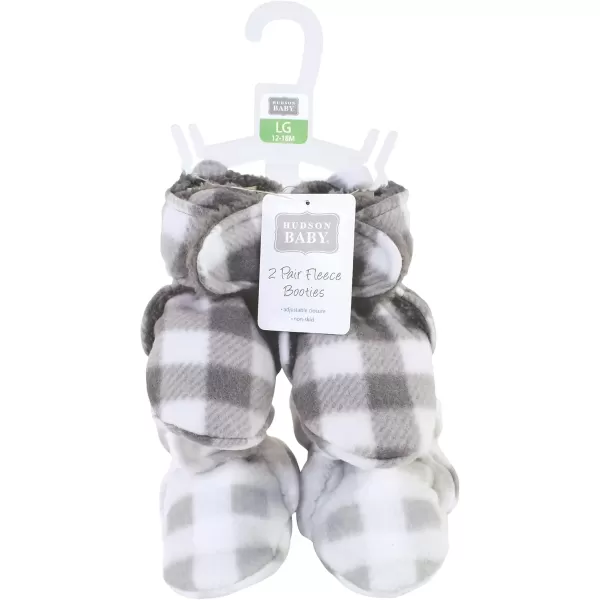 imageHudson Baby Unisex Baby Animal Fleece Booties 2PackCharcoal Gray White Plaid