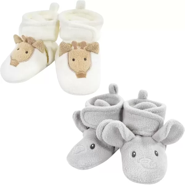 imageHudson Baby Unisex Baby Animal Fleece Booties 2PackGray Elephant Giraffe
