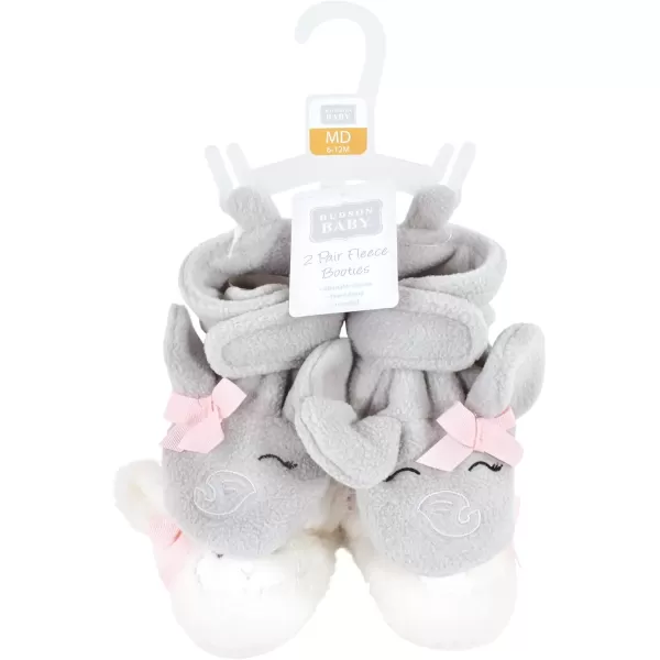 imageHudson Baby Unisex Baby Animal Fleece Booties 2PackGray Elephant Lamb