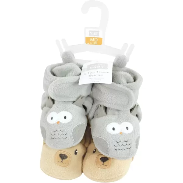 imageHudson Baby Unisex Baby Animal Fleece Booties 2PackGray Owl Bear