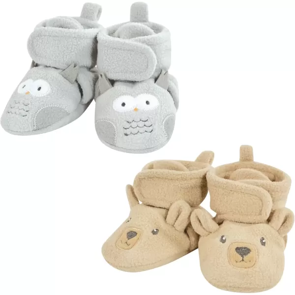 imageHudson Baby Unisex Baby Animal Fleece Booties 2PackGray Owl Bear