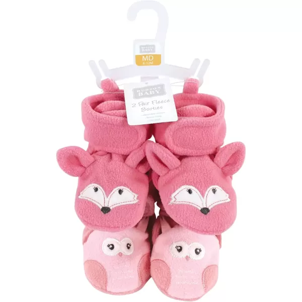 imageHudson Baby Unisex Baby Animal Fleece Booties 2PackPink Owl Fox
