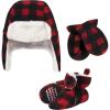 imageHudson Baby Girls Trapper Hat Mitten and Bootie SetBlack Red Plaid