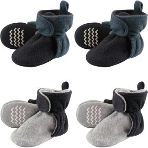 imageHudson Baby Fleece Toddler Slipper Booties with Non Skid Bottom 4 PackBlue and Gray