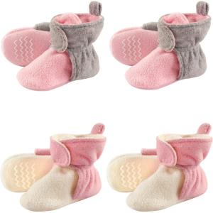 imageHudson Baby Fleece Toddler Slipper Booties with Non Skid Bottom 4 PackPink and Cream