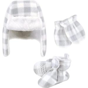 imageHudson Baby Girls Trapper Hat Mitten and Bootie SetGray White Plaid