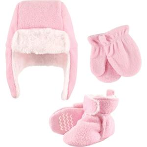 imageHudson Baby Girls Trapper Hat Mitten and Bootie SetLight Pink