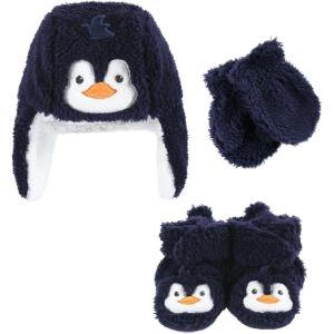 imageHudson Baby Girls Trapper Hat Mitten and Bootie SetNavy Penguin