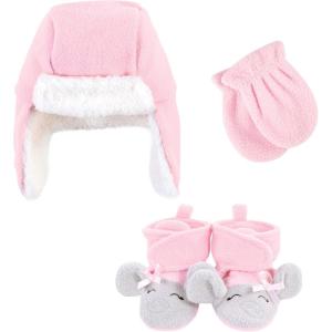 imageHudson Baby Girls Trapper Hat Mitten and Bootie SetPink Gray Elephant