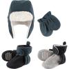 imageHudson Baby Winter Hat Mittens and 2 Pack Booties SetCoronet Blue