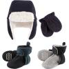 imageHudson Baby Winter Hat Mittens and 2 Pack Booties SetNavy