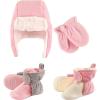 imageHudson Baby Winter Hat Mittens and 2 Pack Booties SetPink