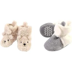 imageHudson Baby Cozy Fleece and Sherpa Booties 2PackBearCream Heather Gray