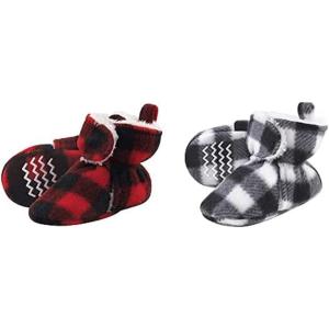 imageHudson Baby Cozy Fleece and Sherpa Booties 2PackBlack Red PlaidBlack White Plaid