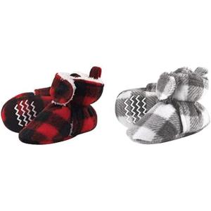 imageHudson Baby Cozy Fleece and Sherpa Booties 2PackBlack Red PlaidCharcoal White Plaid