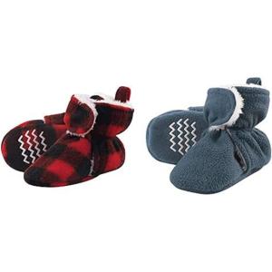 imageHudson Baby Cozy Fleece and Sherpa Booties 2PackBlack Red PlaidCoronet Blue