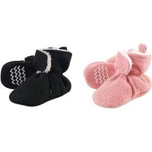 imageHudson Baby Cozy Fleece and Sherpa Booties 2PackBlackStrawberry Pink
