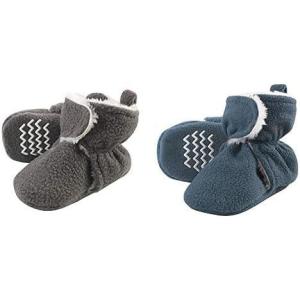 imageHudson Baby Cozy Fleece and Sherpa Booties 2PackCharcoalCoronet Blue