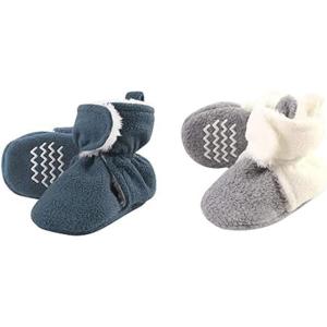 imageHudson Baby Cozy Fleece and Sherpa Booties 2PackCoronet BlueCream Heather Gray
