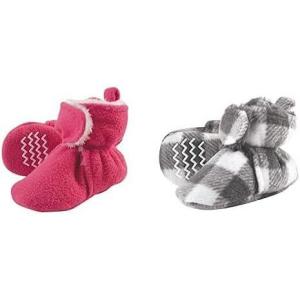 imageHudson Baby Cozy Fleece and Sherpa Booties 2PackDark PinkCharcoal White Plaid